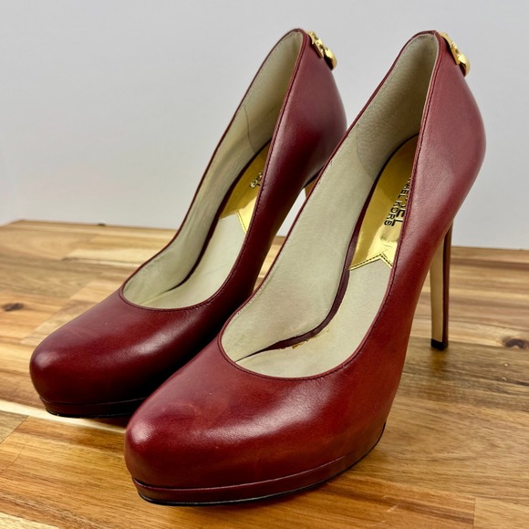 Michael‎ Kors Leather Burgundy High Heels, Stilettos Pumps Womens 8 - Picture 1 of 9